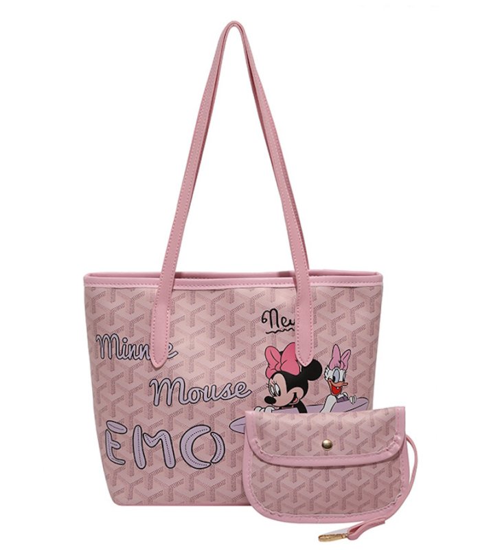画像1: New Minnie Mouse & Daisy Duck Print Tote Shoulder Bag ニューミニーマウス&デイジーダッグプリントトートショルダーバッグ (1)