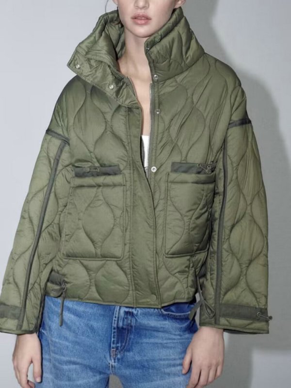 画像4: Stand collar quilted down jacket coat スタンドカラーキルティングダウンジャケットコート (4)