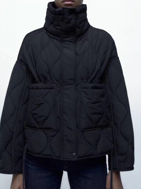 画像2: Stand collar quilted down jacket coat スタンドカラーキルティングダウンジャケットコート (2)