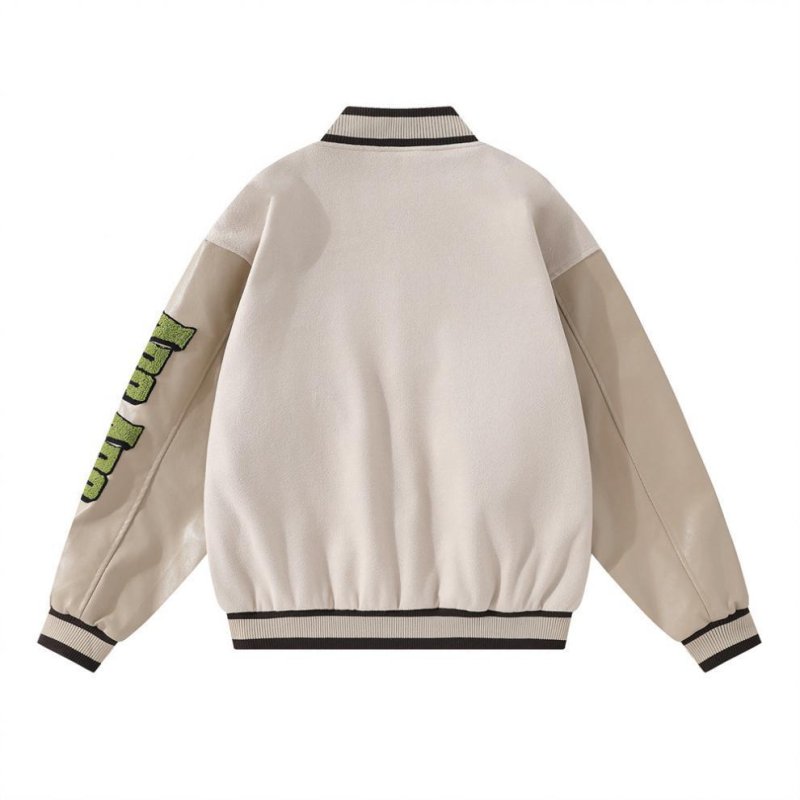 画像6:  baseball Patchwork PU Leather Sleeve Stand Collar Jacketuniform jacket blouson ユニセックス男女兼用 パッチワーク刺繍レザー袖スタジアムジャンパー スタジャン ジャケットブルゾン (6)