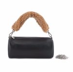 画像1: Lambskin fur handle cylindrical tote shoulder cross-body bag  ラムスキンファーハンドル筒型トートショルダークロスボデーバッグ (1)