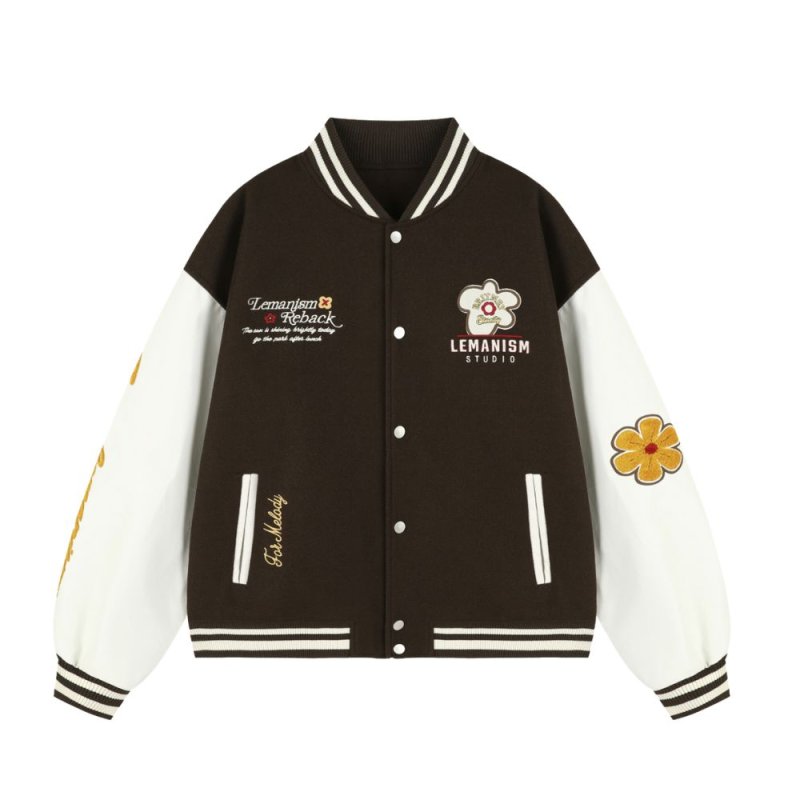 画像4: letter & flower embroidery baseball jackets baseball uniform jacket blouson ユニセックス男女兼用 レター & フラワー刺繍 スタジアムジャンパー スタジャン ジャケットブルゾン (4)