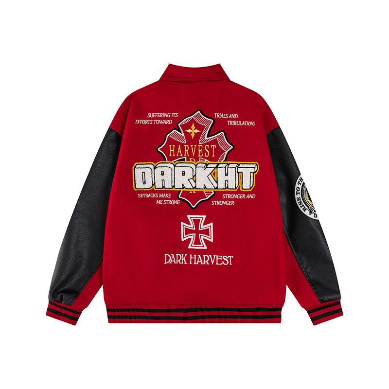 画像5: Letter terry cloth embroidery Stadium Jumper jacket blouson ユニセックス男女兼用レターテリークロス 刺繍パッチワークスタジアムジャンパー スタジャン ジャケットブルゾン (5)