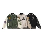 画像7:  baseball Patchwork PU Leather Sleeve Stand Collar Jacketuniform jacket blouson ユニセックス男女兼用 パッチワーク刺繍レザー袖スタジアムジャンパー スタジャン ジャケットブルゾン (7)