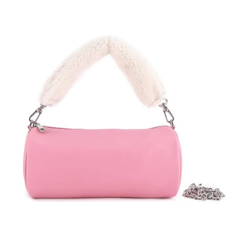 画像6: Lambskin fur handle cylindrical tote shoulder cross-body bag  ラムスキンファーハンドル筒型トートショルダークロスボデーバッグ (6)