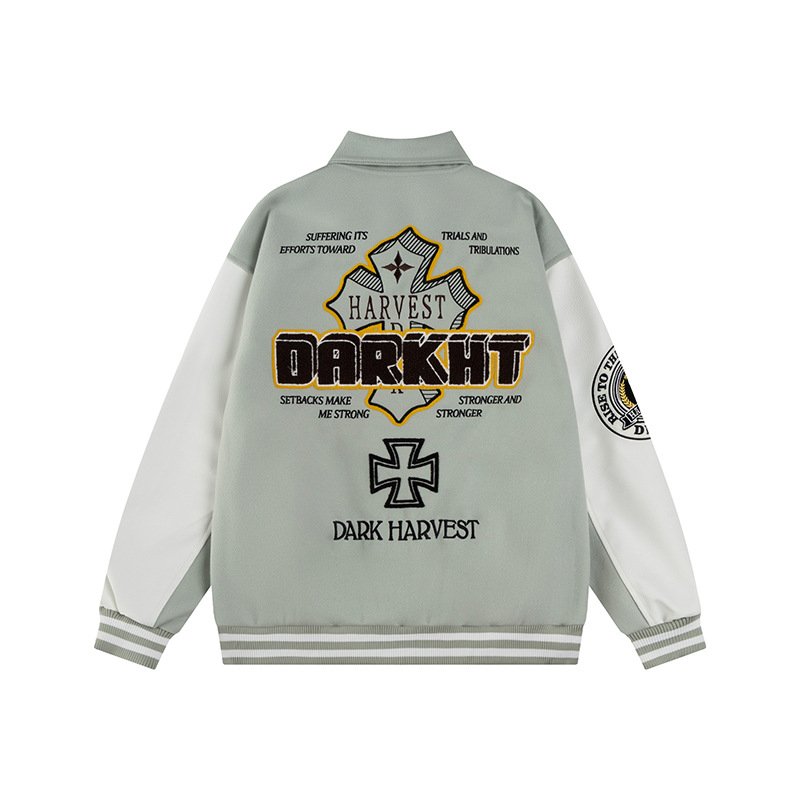 画像6: Letter terry cloth embroidery Stadium Jumper jacket blouson ユニセックス男女兼用レターテリークロス 刺繍パッチワークスタジアムジャンパー スタジャン ジャケットブルゾン (6)