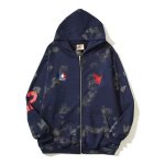 画像2: Unisex Tie-dye Warhorse Print Zip-up Hoodie Long sleeves Hoodie    タイダイウォーホースプリントジップアップフーディ長袖  パーカー  (2)