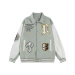 画像3: Letter terry cloth embroidery Stadium Jumper jacket blouson ユニセックス男女兼用レターテリークロス 刺繍パッチワークスタジアムジャンパー スタジャン ジャケットブルゾン (3)