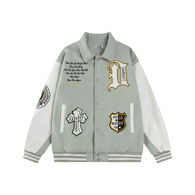 画像3: Letter terry cloth embroidery Stadium Jumper jacket blouson ユニセックス男女兼用レターテリークロス 刺繍パッチワークスタジアムジャンパー スタジャン ジャケットブルゾン (3)