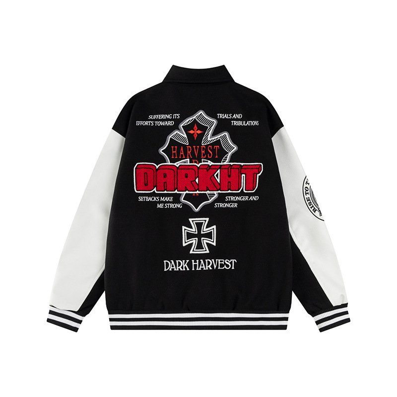 画像7: Letter terry cloth embroidery Stadium Jumper jacket blouson ユニセックス男女兼用レターテリークロス 刺繍パッチワークスタジアムジャンパー スタジャン ジャケットブルゾン (7)