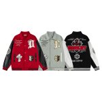 画像1: Letter terry cloth embroidery Stadium Jumper jacket blouson ユニセックス男女兼用レターテリークロス 刺繍パッチワークスタジアムジャンパー スタジャン ジャケットブルゾン (1)
