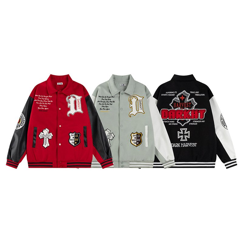 画像1: Letter terry cloth embroidery Stadium Jumper jacket blouson ユニセックス男女兼用レターテリークロス 刺繍パッチワークスタジアムジャンパー スタジャン ジャケットブルゾン (1)