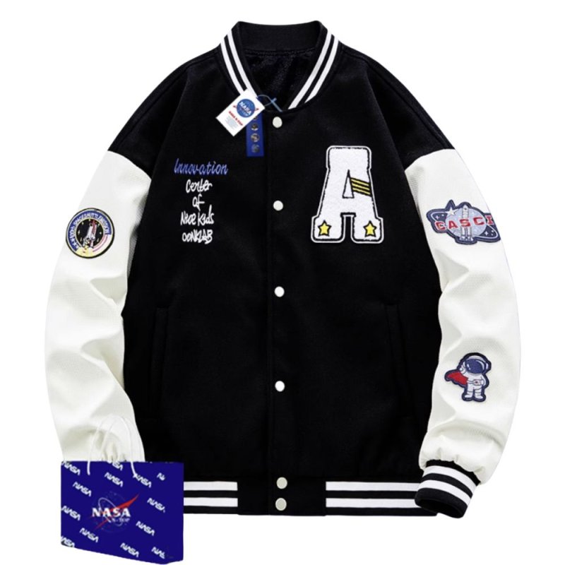画像1: NASA embroidery baseball jackets baseball uniform jacket blouson ユニセックス男女兼用 ナサ スタジアムジャンパー スタジャン ジャケットブルゾン (1)