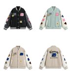 画像6: V37 Color Block Flower Embroidery Leather Sleeve Stadium Jacket jacket blouson ユニセックス男女兼用V37カラーブロックフラワー刺繍レザースリーブスタジアムジャンパー スタジャン ジャケットブルゾン (6)