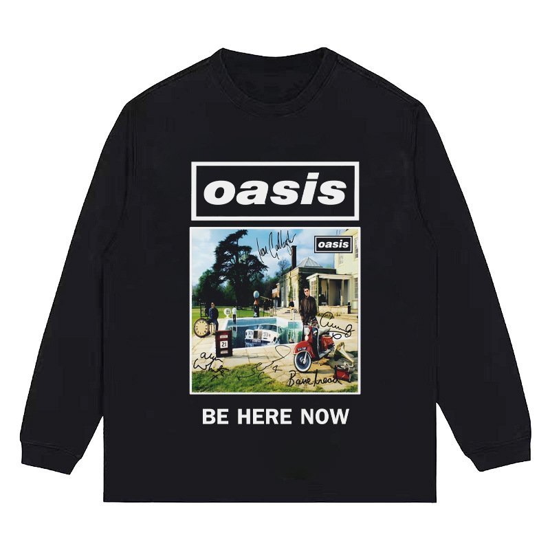 画像1: unisex Oasis photo print long-sleeved T-shirt  ユニセックスオアシスフォトプリント 長袖ラウンドネック Tシャツ  バンドT (1)
