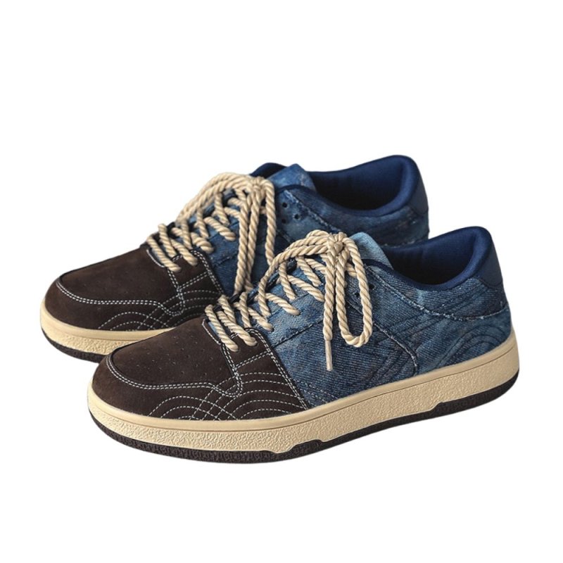 画像1:  Men's denim sneaker shoes ユニセックス男女兼用 レースアップ パッチワーク デニムスニーカー カジュアル シューズ (1)