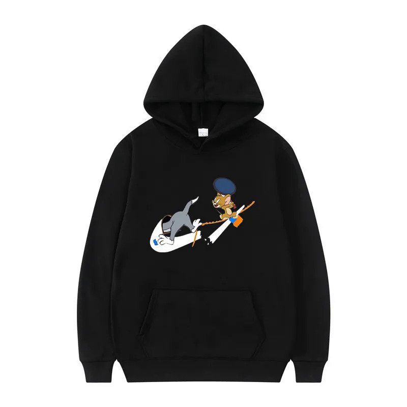 画像2: Mens UnisexTom and Jerry playing chase Broken Swash Print Hoodie sweatshirt  ユニセックス 男女兼用ブロークンスウォッシュチェイストムとジェリー フーディーパーカートレーナー　 (2)