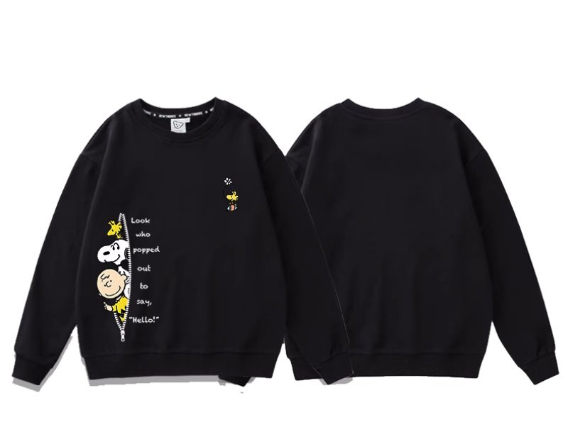 画像2: Unisex Fake zip Snoopy&Woodstock&Charlie Brown Sweatshirt ユニセックス男女兼用ジッパースヌーピー＆ウッドストック＆チャーリーブラウンスウェットトレーナ  (2)