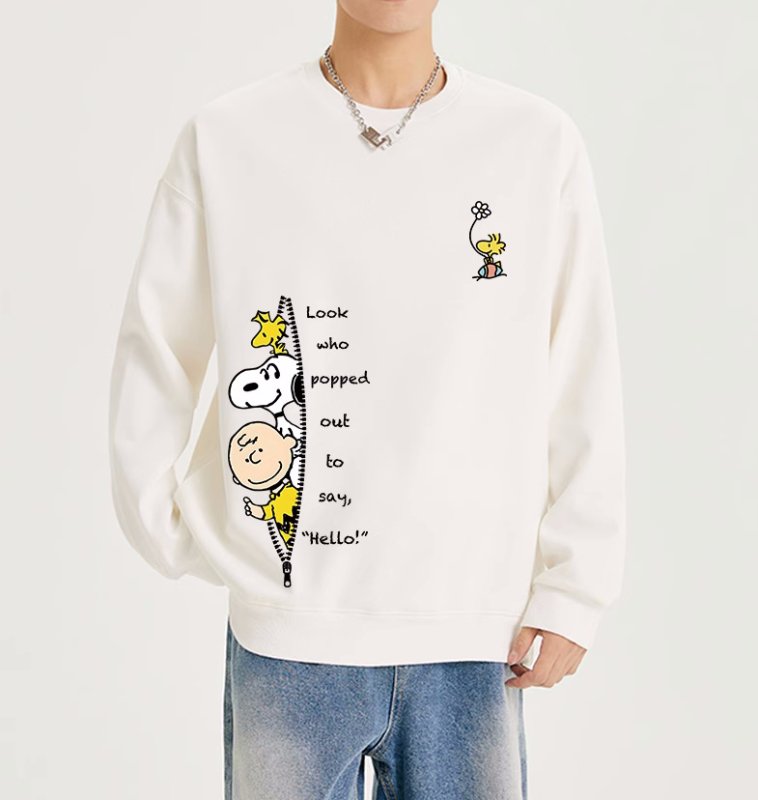 画像8: Unisex Fake zip Snoopy&Woodstock&Charlie Brown Sweatshirt ユニセックス男女兼用ジッパースヌーピー＆ウッドストック＆チャーリーブラウンスウェットトレーナ  (8)