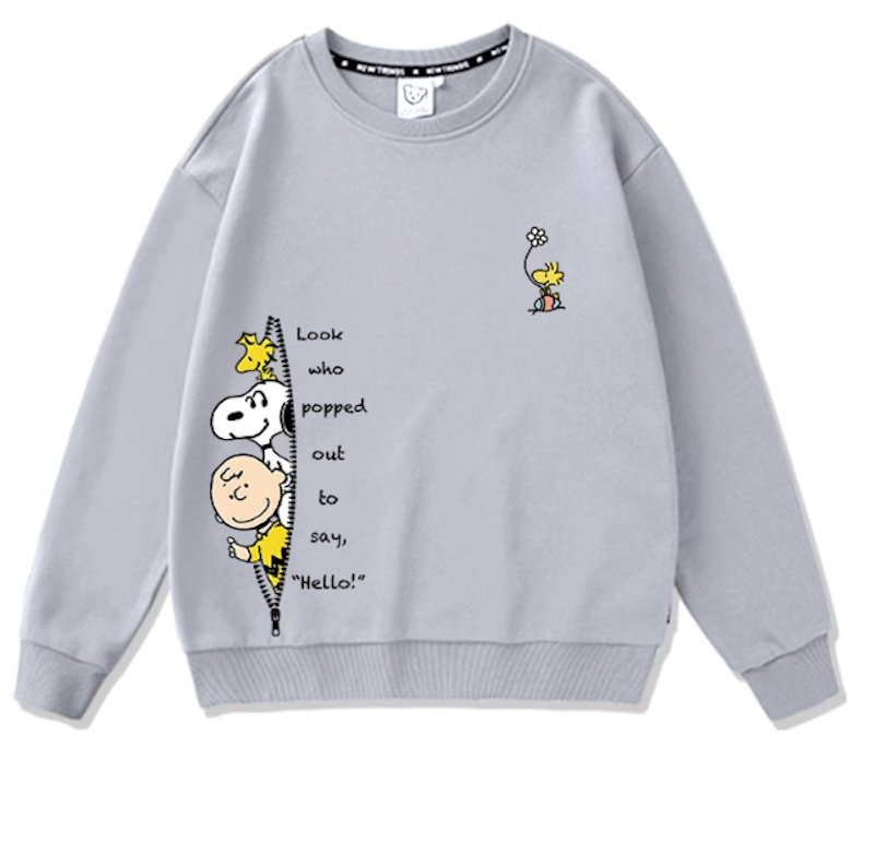 画像1: Unisex Fake zip Snoopy&Woodstock&Charlie Brown Sweatshirt ユニセックス男女兼用ジッパースヌーピー＆ウッドストック＆チャーリーブラウンスウェットトレーナ  (1)