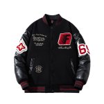 画像4: 69 number and letter logo embroidered patchwork leather sleeves inner lining Stadium jacket　 ユニセックス男女兼用69＆レターロゴ刺繍キルティングインナータスタジャンスタジアムジャンブルゾン (4)