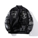 画像5: Letter logo embroidered patchwork leather sleeves inner lining Stadium jacket　 ユニセックス男女兼用レターロゴ刺繍パッチワースキルティングインナータスタジャンスタジアムジャンブルゾン (5)