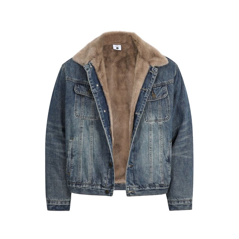 画像2: Men's Short  Denim Jean Jacket Boa Coat メンズ ユニセックス 男女兼用 デニム コート ジャケット 内ボア Gジャン ジーンズ (2)