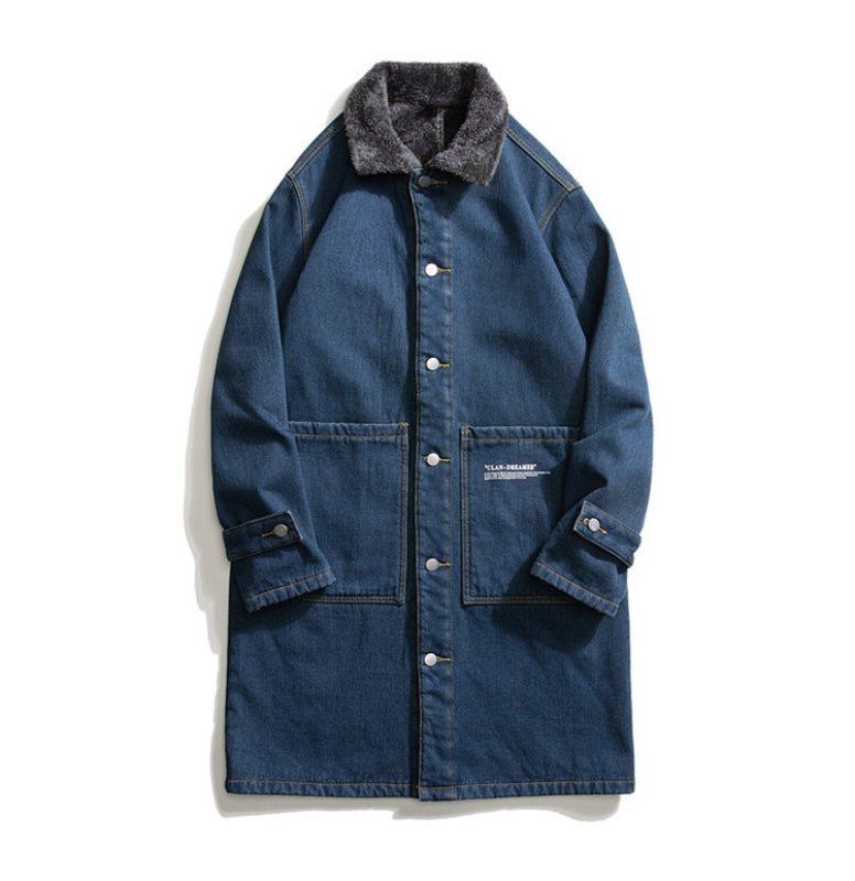 画像2: Men's Long Denim Jean Jacket Boa Coat メンズ ユニセックス 男女兼用 ロング デニム コート ジャケット 内ボア Gジャン ジーンズ (2)