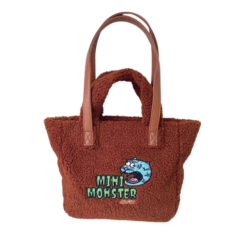 画像2: Mihi Monster Embroidered Fluffy Tote Bag ミヒモンスター刺繍モコモコトートショルダーバッグ (2)