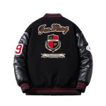 画像2: 69 number and letter logo embroidered patchwork leather sleeves inner lining Stadium jacket　 ユニセックス男女兼用69＆レターロゴ刺繍キルティングインナータスタジャンスタジアムジャンブルゾン (2)
