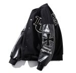 画像4: Letter logo embroidered patchwork leather sleeves inner lining Stadium jacket　 ユニセックス男女兼用レターロゴ刺繍パッチワースキルティングインナータスタジャンスタジアムジャンブルゾン (4)