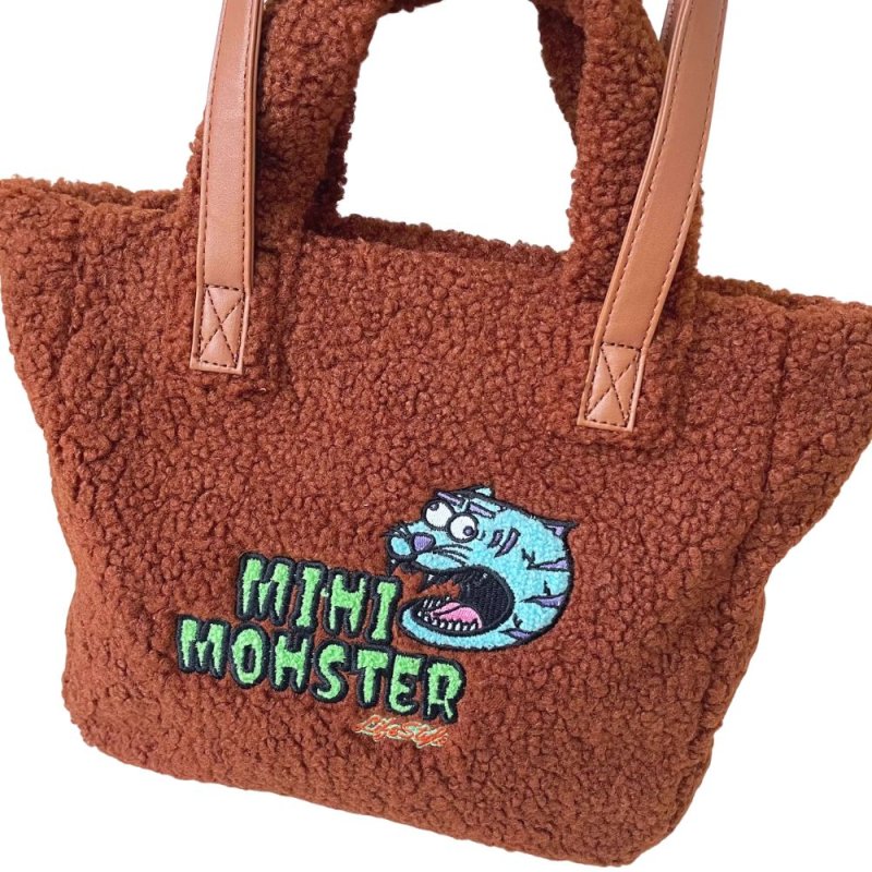 画像3: Mihi Monster Embroidered Fluffy Tote Bag ミヒモンスター刺繍モコモコトートショルダーバッグ (3)
