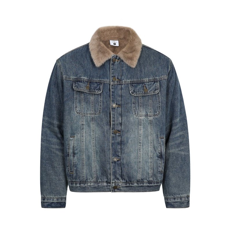 画像1: Men's Short  Denim Jean Jacket Boa Coat メンズ ユニセックス 男女兼用 デニム コート ジャケット 内ボア Gジャン ジーンズ (1)