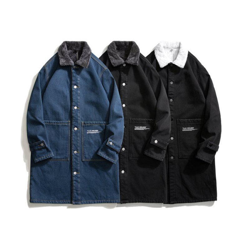 画像1: Men's Long Denim Jean Jacket Boa Coat メンズ ユニセックス 男女兼用 ロング デニム コート ジャケット 内ボア Gジャン ジーンズ (1)