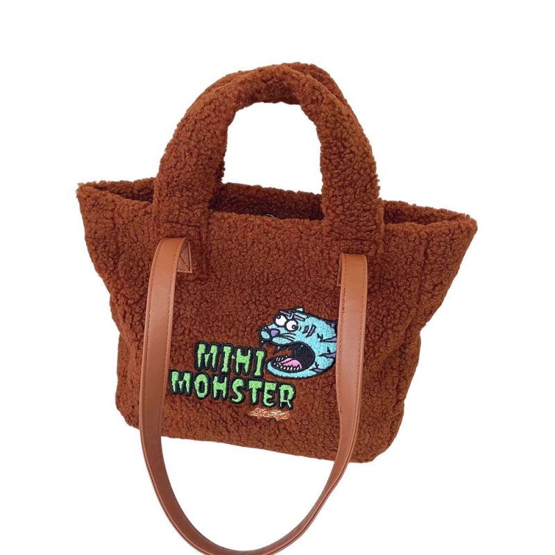 画像1: Mihi Monster Embroidered Fluffy Tote Bag ミヒモンスター刺繍モコモコトートショルダーバッグ (1)