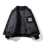 画像3: Letter logo embroidered patchwork leather sleeves inner lining Stadium jacket　 ユニセックス男女兼用レターロゴ刺繍パッチワースキルティングインナータスタジャンスタジアムジャンブルゾン (3)