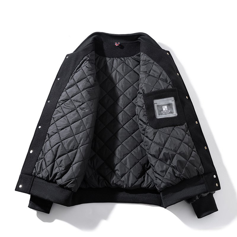 画像3: Letter logo embroidered patchwork leather sleeves inner lining Stadium jacket　 ユニセックス男女兼用レターロゴ刺繍パッチワースキルティングインナータスタジャンスタジアムジャンブルゾン (3)