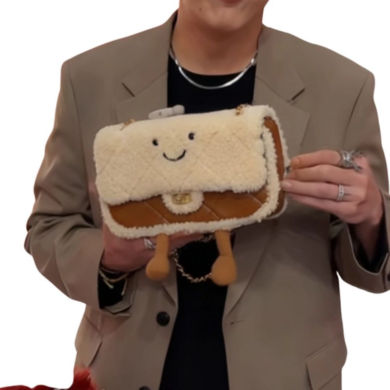 画像2: Smile Fur & Leather Quilted Chain Tote Shoulder Bag　スマイル ファー モコモコ＆レザーキルティングチェーン トート ショルダーバッグ (2)