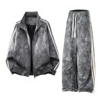画像1: Men & Women Tie-dye  two stripes Setup Jacket  and Pants Set  2本ラインジップアップ＆パンツセットアップユニセックス男女兼用スウェット (1)