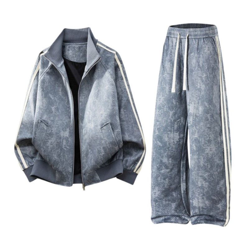 画像2: Men & Women Tie-dye  two stripes Setup Jacket  and Pants Set  2本ラインジップアップ＆パンツセットアップユニセックス男女兼用スウェット (2)