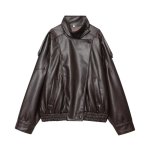 画像2: Faux Leather Bomber Jacket Coat フェイクレザー ボンバー ジャケット コート (2)