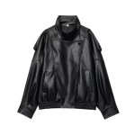 画像1: Faux Leather Bomber Jacket Coat フェイクレザー ボンバー ジャケット コート (1)
