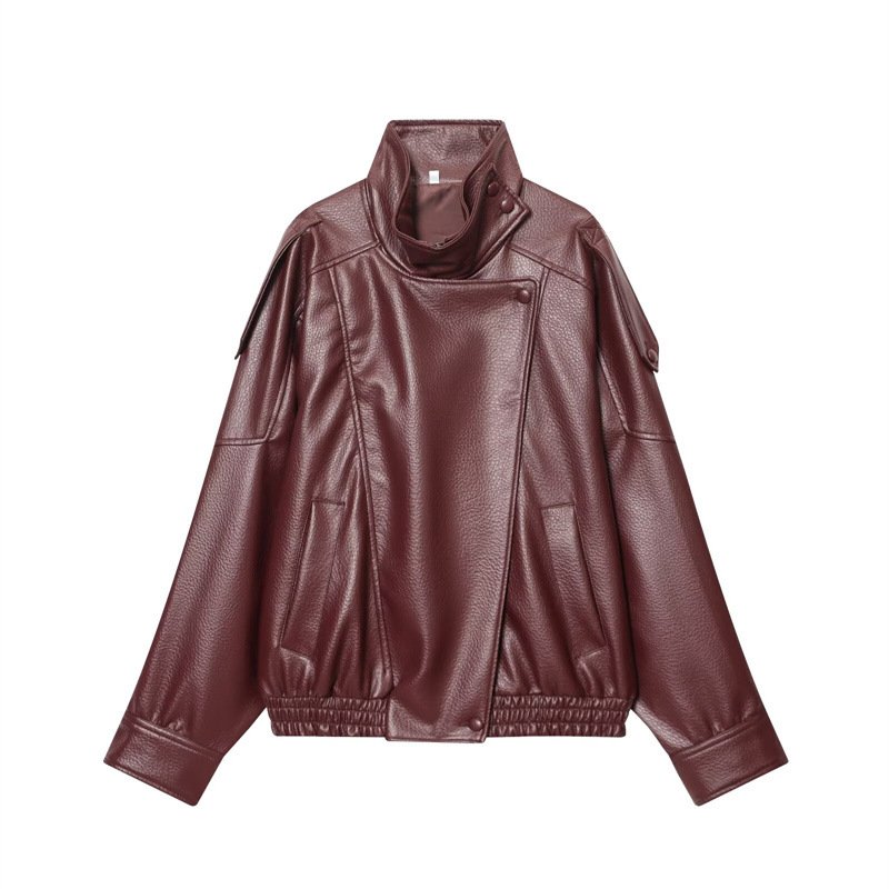 画像3: Faux Leather Bomber Jacket Coat フェイクレザー ボンバー ジャケット コート (3)