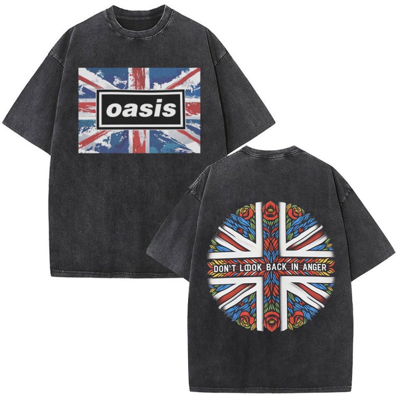 画像1: unisex Washed vintage style Oasis rock band t-shirt  ユニセックスオアシスウォッシュヴィンテージスタイ加工オアシスロックバンド半袖Tシャツ (1)