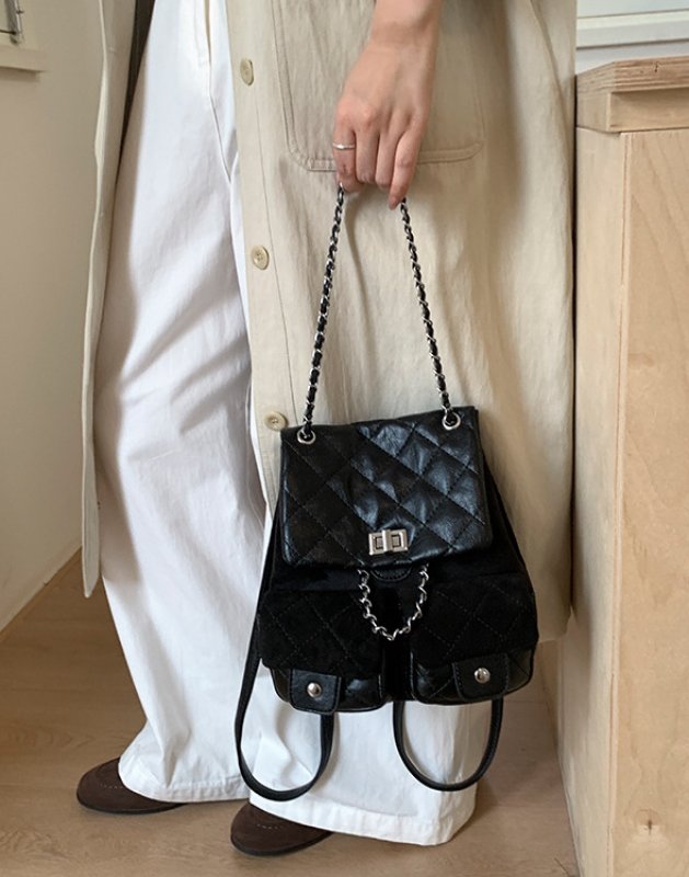 画像11: Quilted leather chain tote shoulder bag backpack rucksack　キルティングレザーチェーントートショルダーバックパックリュック (11)