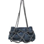 画像1: chain denim shoulder bag Handbag tote bag　ユニセックス男女兼用デニム&チェーンショルダークロスボディートートバッグ (1)