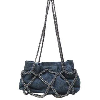 Quilted denim chain shoulder backpack tote shoulder bag