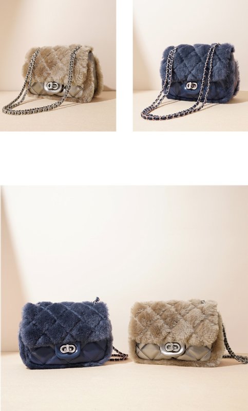 画像7: Fluffy fur cover quilted leather chain tote shoulder pochette bag　モコモコファーカバーキルティングレザーチェーントートショルダーポシェットバッグ (7)