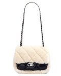 画像1: Fluffy fur cover quilted leather chain tote shoulder pochette bag　モコモコファーカバーキルティングレザーチェーントートショルダーポシェットバッグ (1)