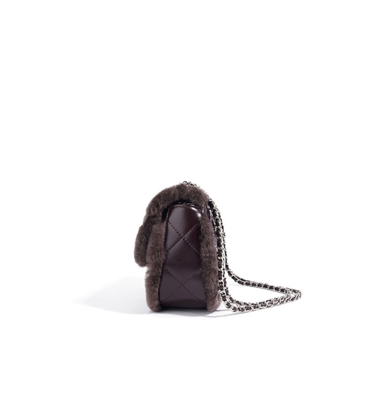 画像9: Fluffy fur cover quilted leather chain tote shoulder pochette bag　モコモコファーカバーキルティングレザーチェーントートショルダーポシェットバッグ (9)